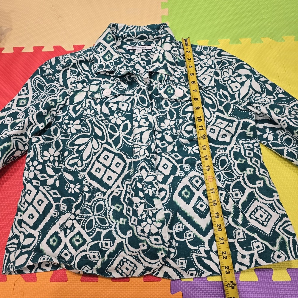 Croft‎ & Barrow Women's XL Denim Jacket Green White Ikat Floral Print Cotton...